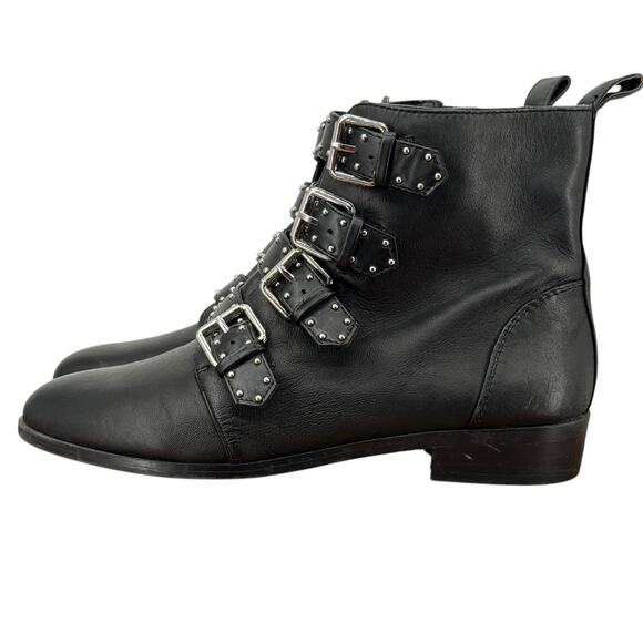 VINCE CAMUTO Corvina Studded Moto Boot SZ 8.5 Women’s Black Leather Buckle Edgy - Picture 5 of 12